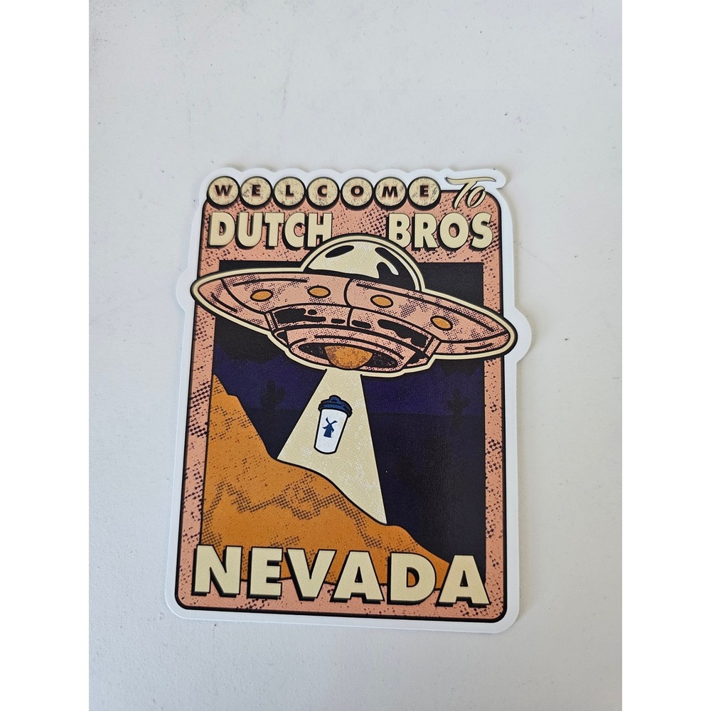 Dutch Bros Nevada Sticker UFO Alien Sci-Fi Coffee Vinyl Decal Retro Nevada State